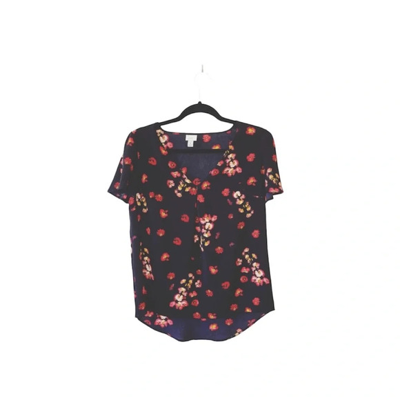 a new day Black & Red Floral Print V-neck Round Hem Blouse Medium Women’s - Picture 1 of 9